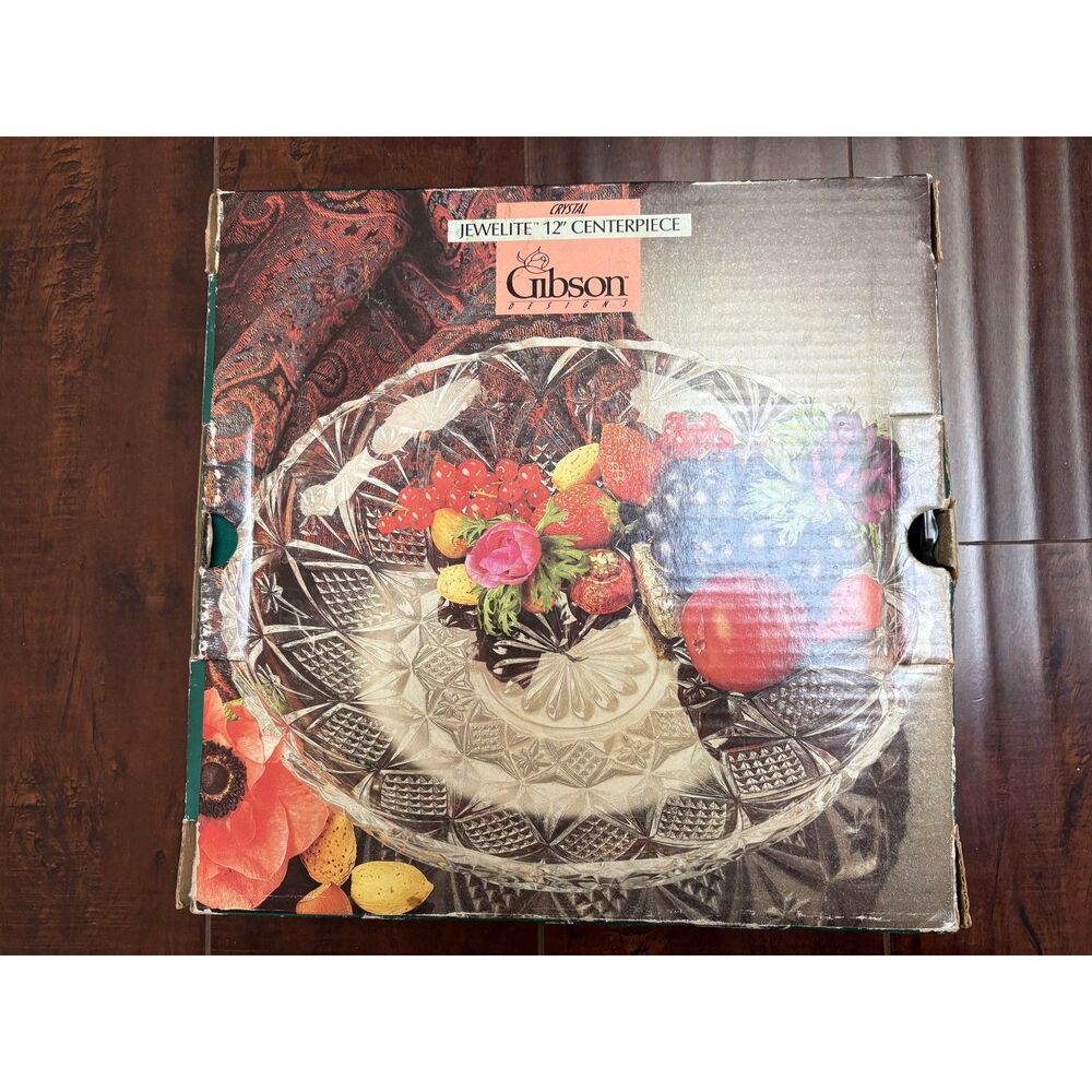 Vintage 1998 Gibson Designs Jewelite 12” Crystal Centerpiece Bowl Platter In Box